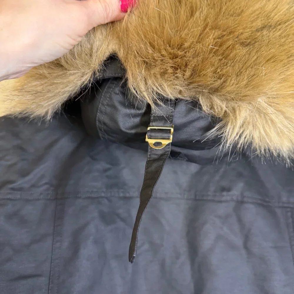 J.Crew Eco Friendly Primaloft Perfect Winter Jacket Womens Size S Faux Fur Hood